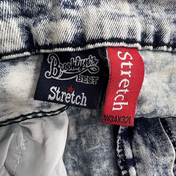 Brooklyns Best Stretch Mens Size 34x32 Skinny Blue Acid Wash Denim Jeans - Picture 2 of 9